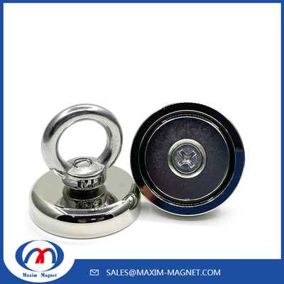 China Strong Super Big Round Neodymium Fishing Magnets Pot Magnet With Eyelet supplier